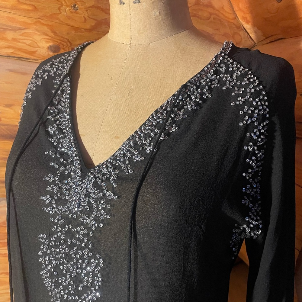YA-YA Black Beaded Silk chiffon tunic
